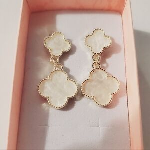 Elegant Gold and Cream Dangle Earrings